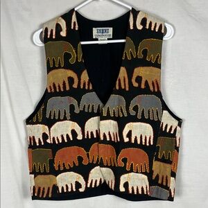 Vintage SOHO Compagnie Streetwise Clothing Elephant Embroidered Black Vest